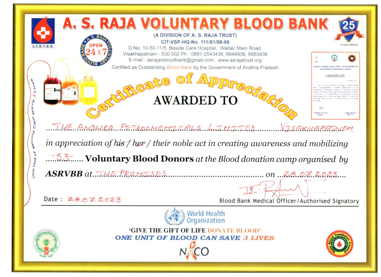 Blood Donation 2023 – Andhra Petrochemicals Limited